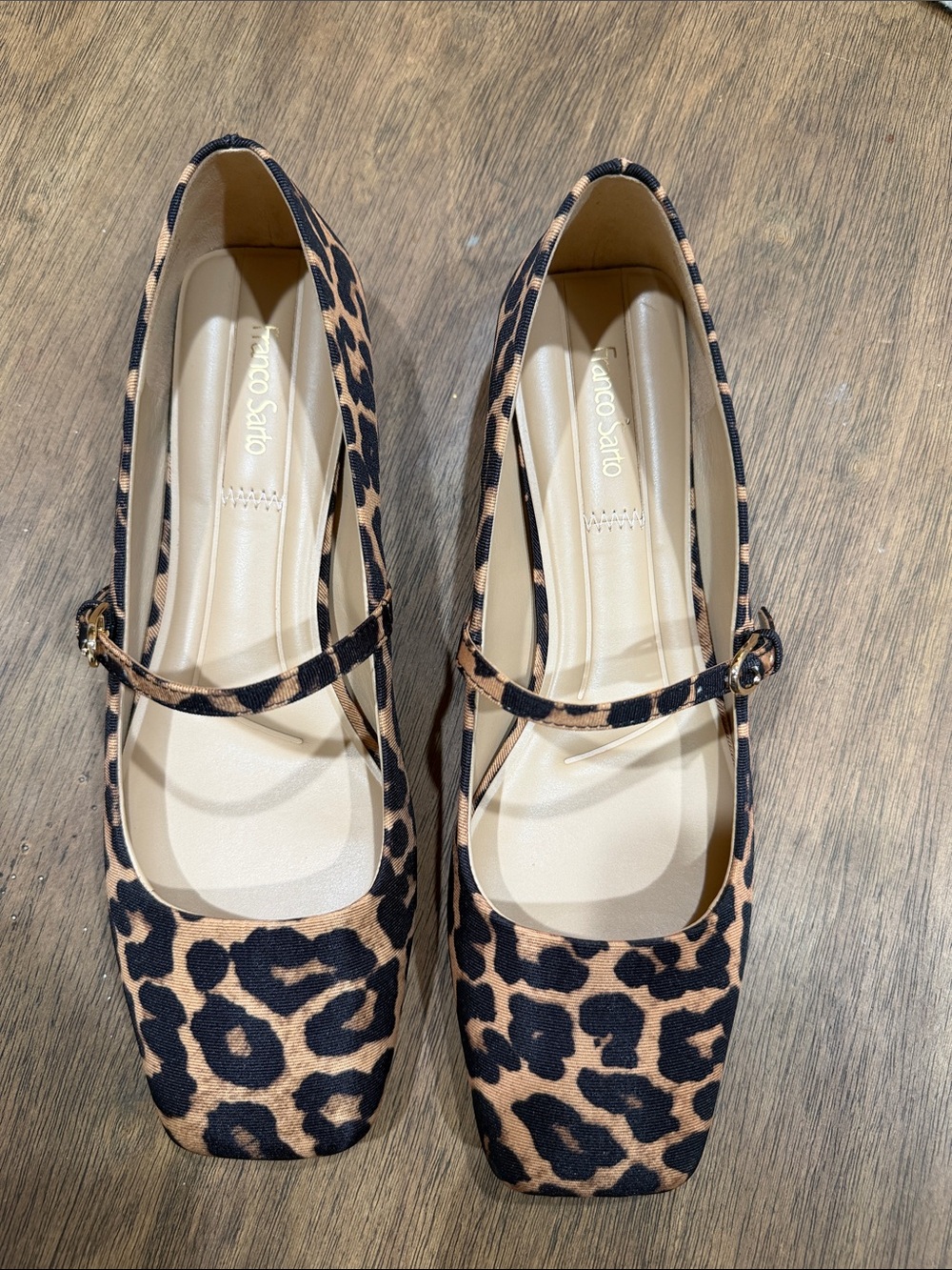Franco Sarto Leopard-Print Mary Jane Flats in Brown and Black